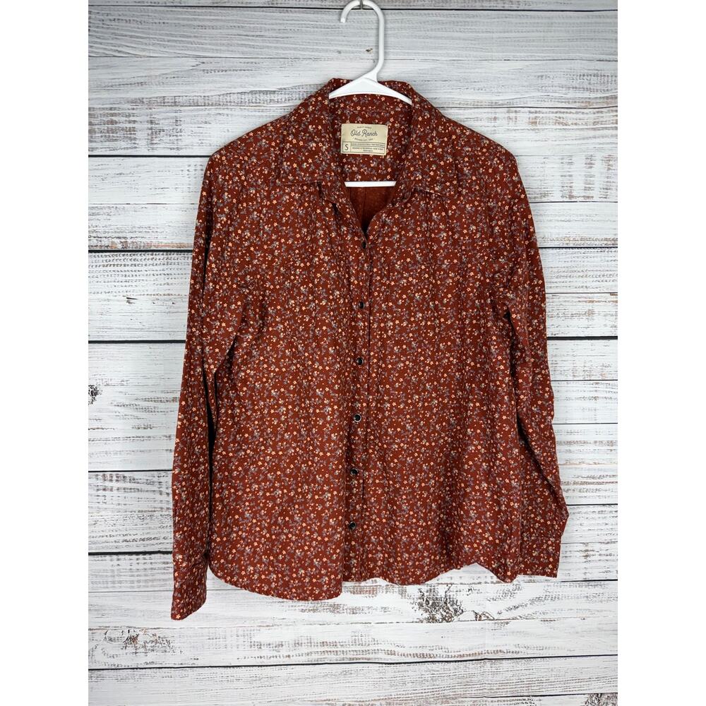 Old Ranch Ditzy Floral Button Down Shirt Rust Red Western 100% Cotton Boho Small